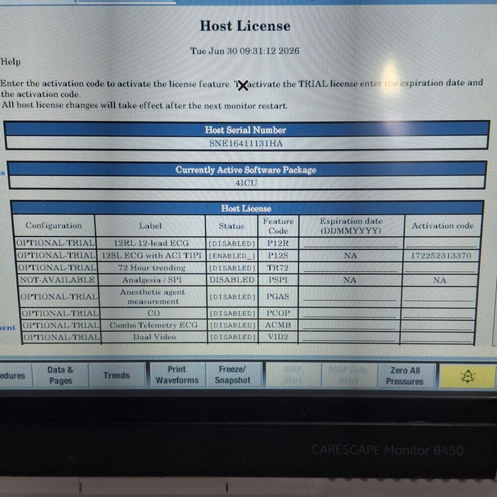 GE Healthcare Carescape B450 Critical Care Patient Monitor