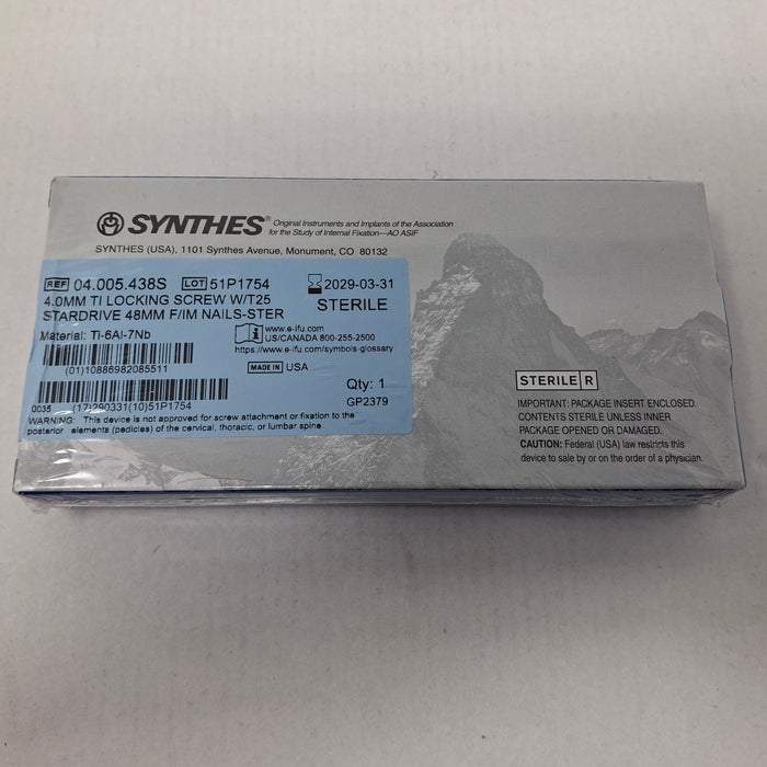 Synthes, Inc. 04.005.438S 4.0mm TI Locking Screw w/ T25 Stardrive 48mm F/IM Nail