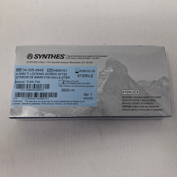 Synthes, Inc. 04.005.454S 4.0mm TI Locking Screw w/ T25 Stardrive 64mm F/IM Nail