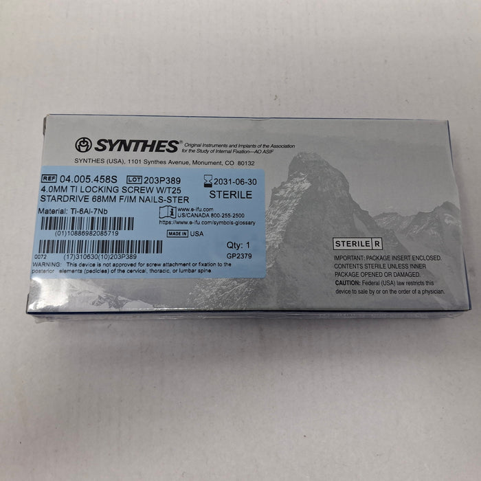 Synthes, Inc. 04.005.458S 4.0mm TI Locking Screw w/ T25 Stardrive 68mm F/IM Nail