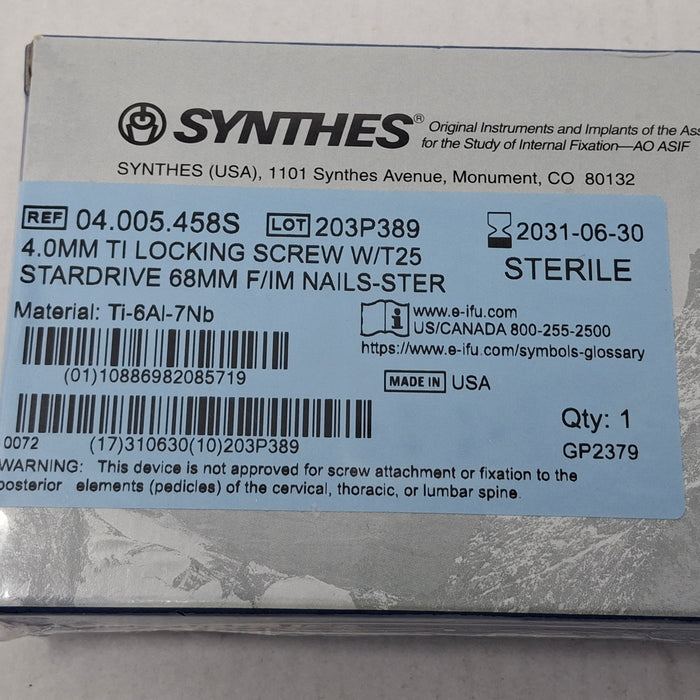 Synthes, Inc. 04.005.458S 4.0mm TI Locking Screw w/ T25 Stardrive 68mm F/IM Nail