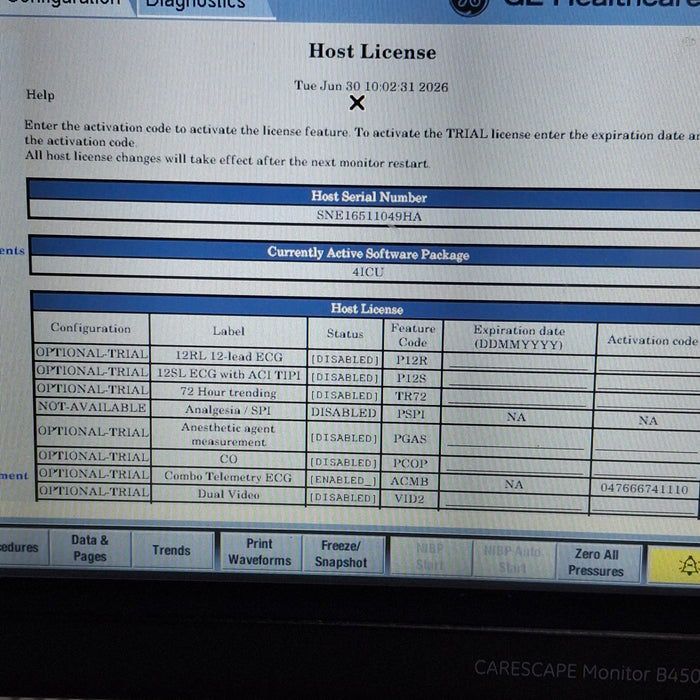 GE Healthcare Carescape B450 Critical Care Patient Monitor