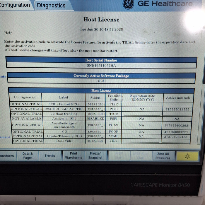 GE Healthcare Carescape B450 Critical Care Patient Monitor