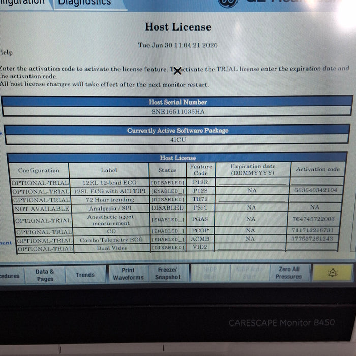 GE Healthcare Carescape B450 Critical Care Patient Monitor