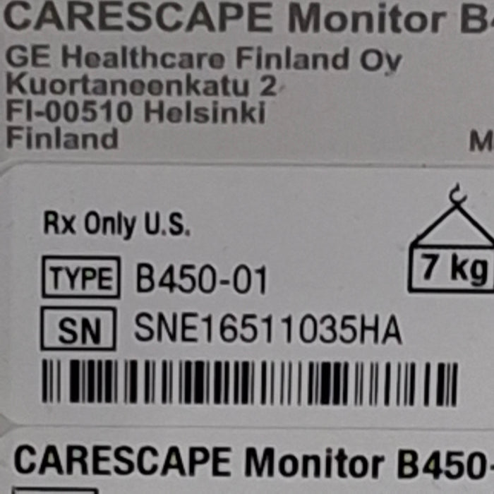 GE Healthcare Carescape B450 Critical Care Patient Monitor