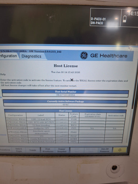 GE Healthcare Carescape B650 Post Anesthesia Care Patient Monitor