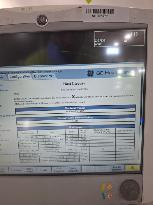 GE Healthcare Carescape B650 Anesthesia Care Patient Monitor