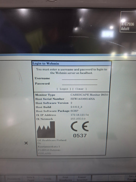 GE Healthcare Carescape B650 Anesthesia Care Patient Monitor