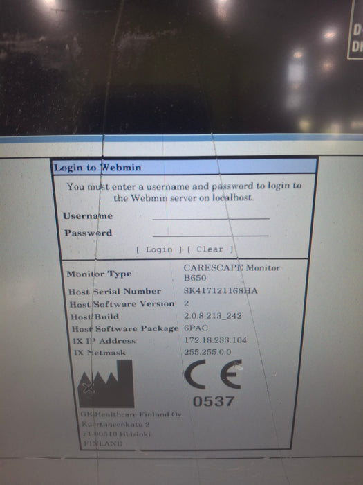 GE Healthcare Carescape B650 Post Anesthesia Care Patient Monitor