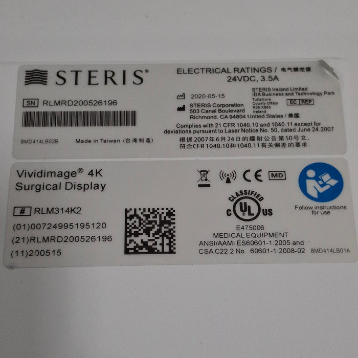 Steris VividImage 4K 31" Surgical Display Monitor