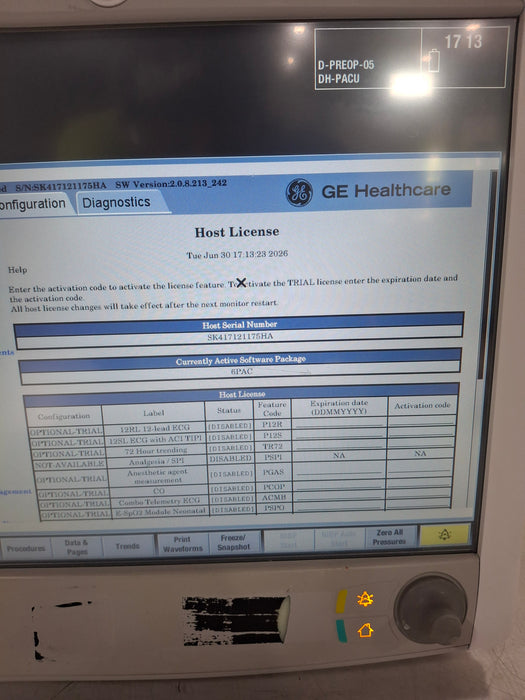 GE Healthcare Carescape B650 Post Anesthesia Care Patient Monitor