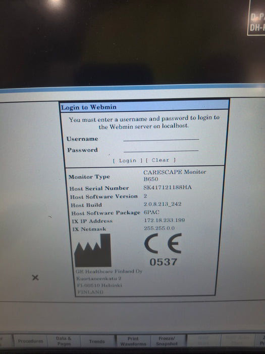 GE Healthcare Carescape B650 Post Anesthesia Care Patient Monitor