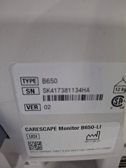 GE Healthcare Carescape B650 Critical Care Patient Monitor