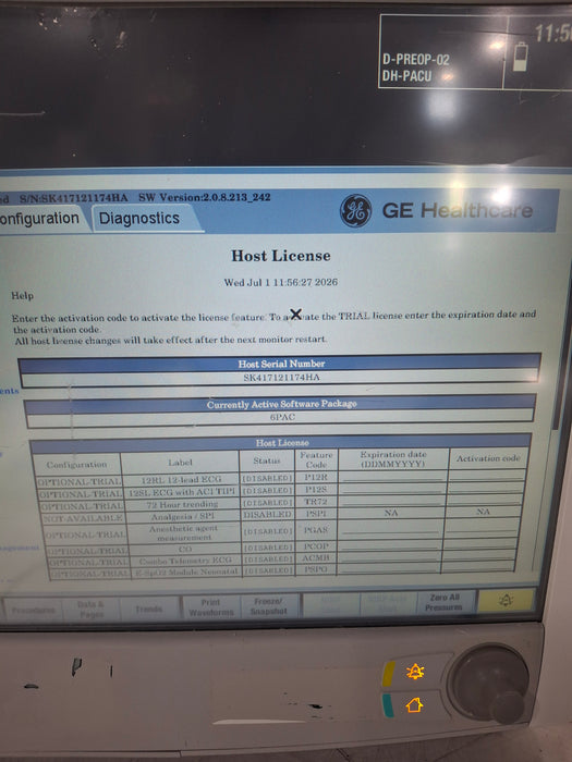 GE Healthcare Carescape B650 Post Anesthesia Care Patient Monitor