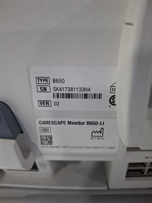 GE Healthcare Carescape B650 Critical Care Patient Monitor