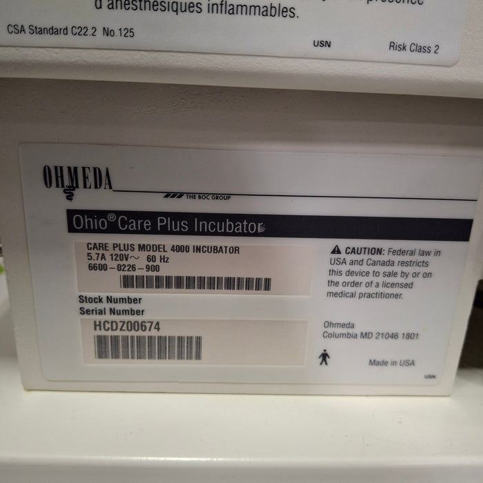 Ohmeda Medical Ohio Care Plus 4000 Incubator