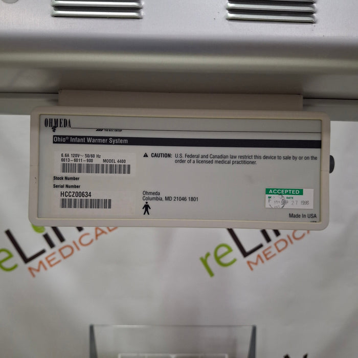 Ohmeda Medical Ohio Model 4400 Infant Warmer