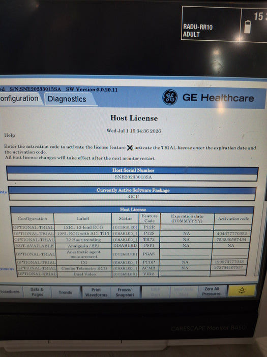GE Healthcare Carescape B450 Critical Care Patient Monitor
