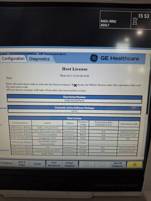 GE Healthcare Carescape B450 Critical Care Patient Monitor