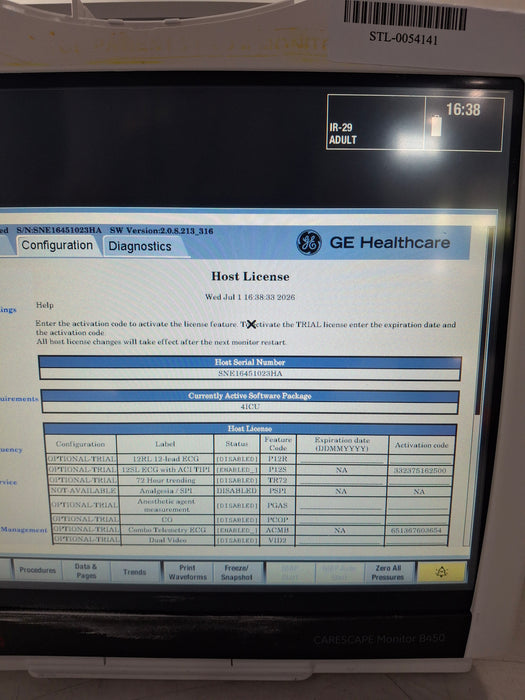 GE Healthcare Carescape B450 Critical Care Patient Monitor