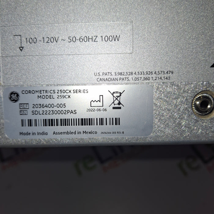 GE Healthcare Corometrics 250cx Series Model 259cx Fetal Monitor