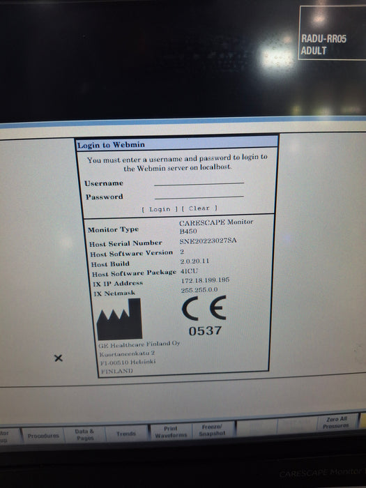 GE Healthcare Carescape B450 Critical Care Patient Monitor