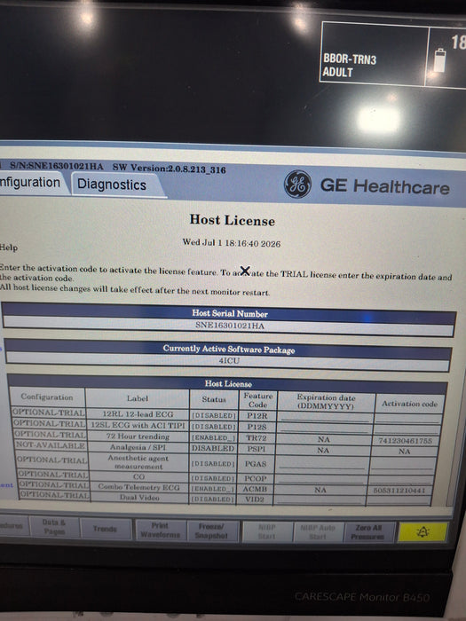 GE Healthcare Carescape B450 Critical Care Patient Monitor