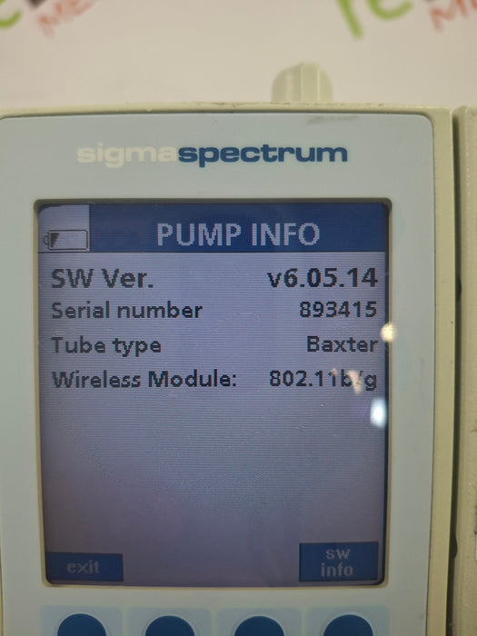 Baxter Sigma Spectrum 6.05.14 with B/G Battery Infusion Pump