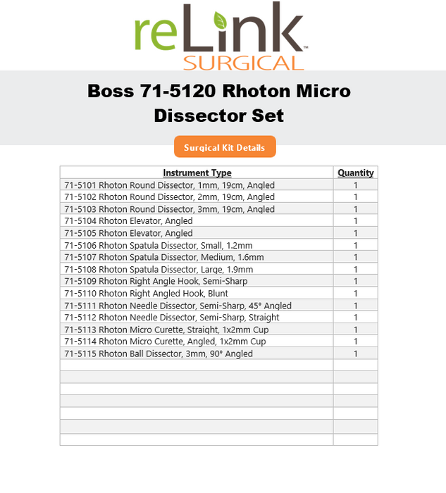 Boss Surgical 71-5120 Rhoton Micro Dissector Set