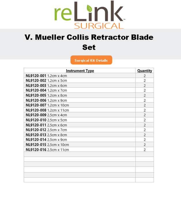 V. Mueller Collis Retractor Blade Set