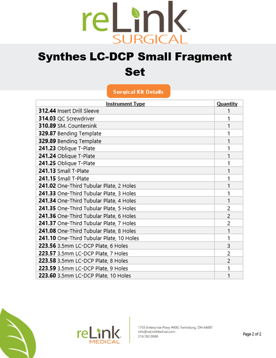 Synthes, Inc. LC-DCP Pelvic Instruments Small Fragment Set