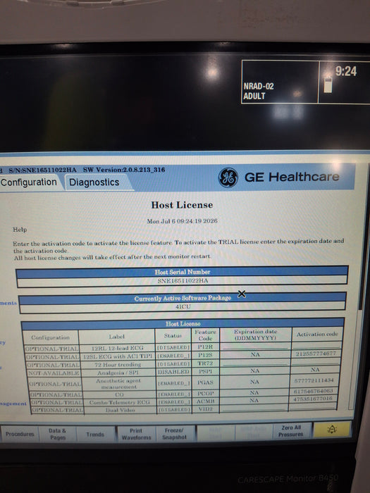 GE Healthcare Carescape B450 Critical Care Patient Monitor