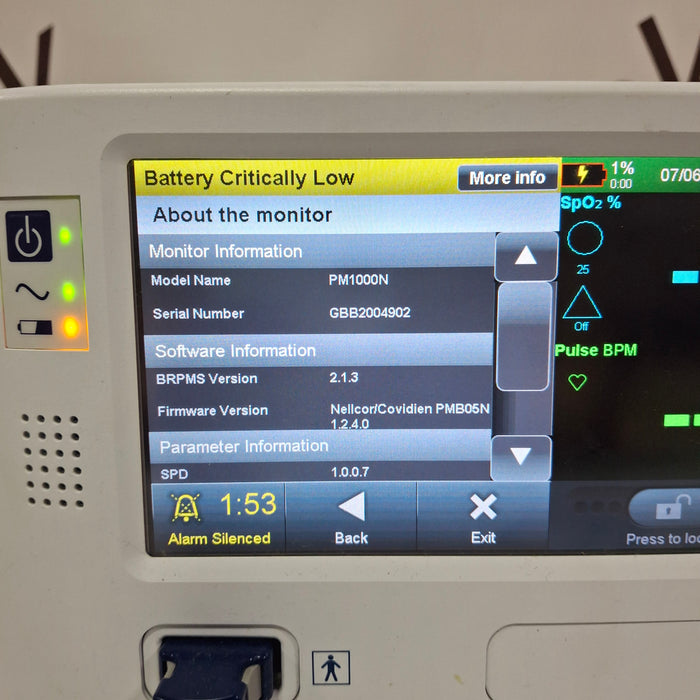 Covidien PM1000N Nellcor Bedside SPO2 Monitor