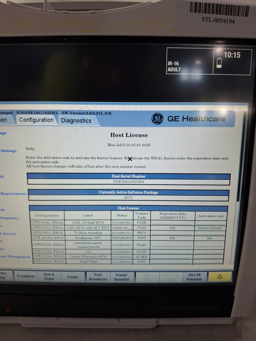 GE Healthcare Carescape B450 Critical Care Patient Monitor