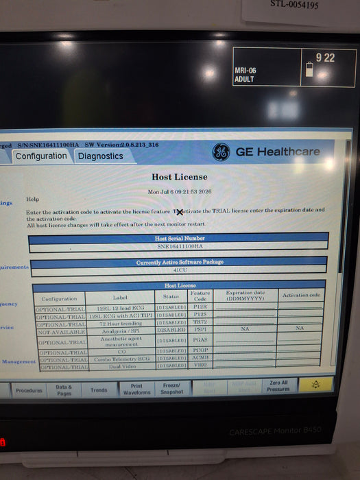 GE Healthcare Carescape B450 Critical Care Patient Monitor