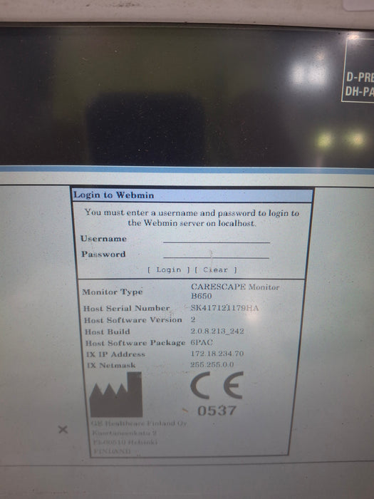 GE Healthcare Carescape B650 Post Anesthesia Care Patient Monitor