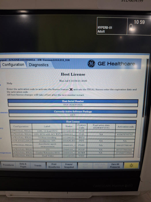 GE Healthcare Carescape B450 Critical Care Patient Monitor