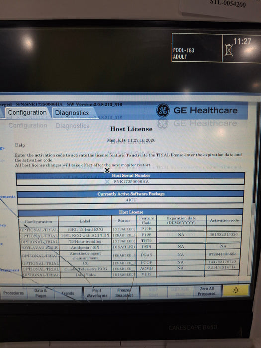 GE Healthcare Carescape B450 Critical Care Patient Monitor