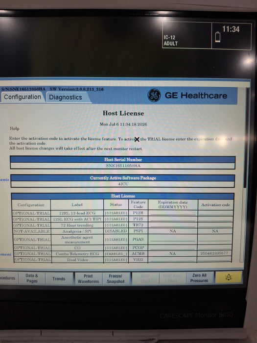 GE Healthcare Carescape B450 Critical Care Patient Monitor
