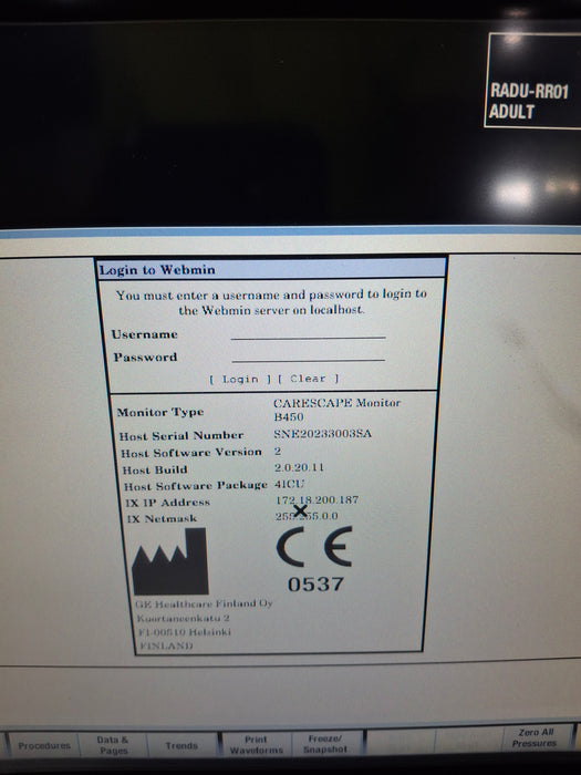 GE Healthcare Carescape B450 Critical Care Patient Monitor