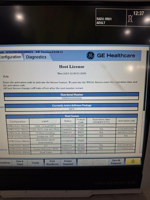 GE Healthcare Carescape B450 Critical Care Patient Monitor