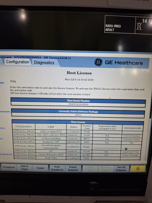 GE Healthcare Carescape B450 Critical Care Patient Monitor