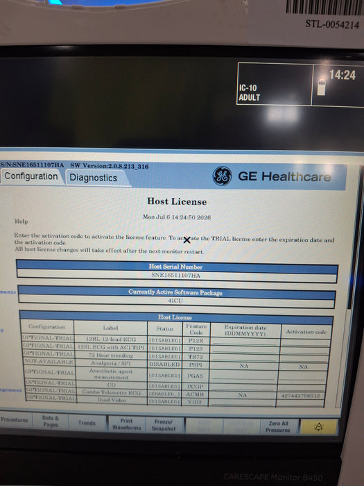 GE Healthcare Carescape B450 Critical Care Patient Monitor