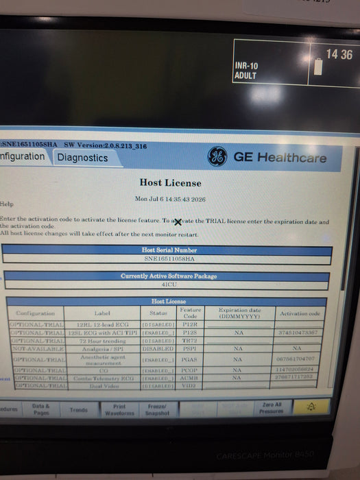 GE Healthcare Carescape B450 Critical Care Patient Monitor