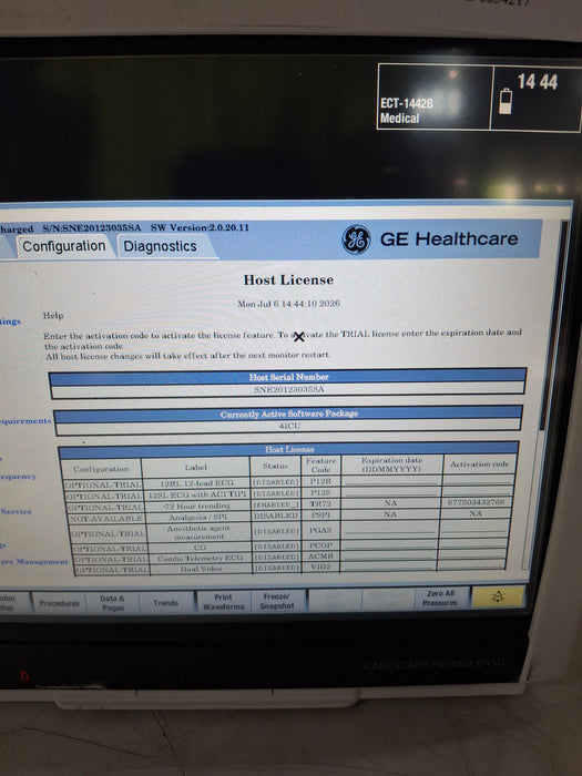 GE Healthcare Carescape B450 Critical Care Patient Monitor