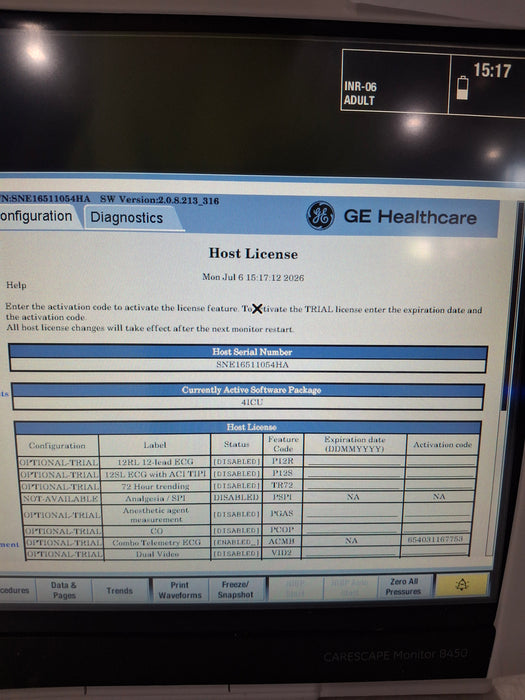 GE Healthcare Carescape B450 Critical Care Patient Monitor