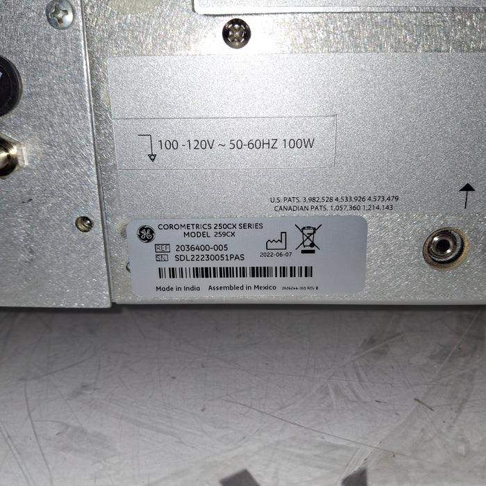 GE Healthcare Corometrics 250cx Series Model 259cx Fetal Monitor
