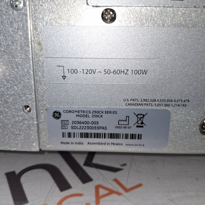 GE Healthcare Corometrics 250cx Series Model 259cx Fetal Monitor