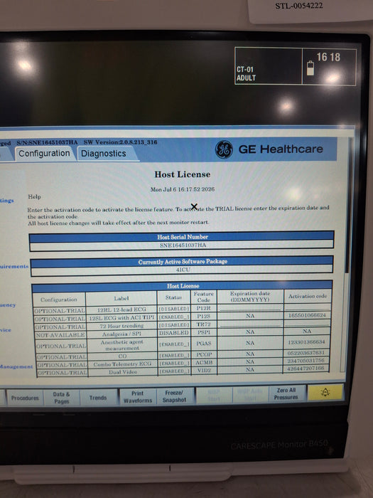 GE Healthcare Carescape B450 Critical Care Patient Monitor