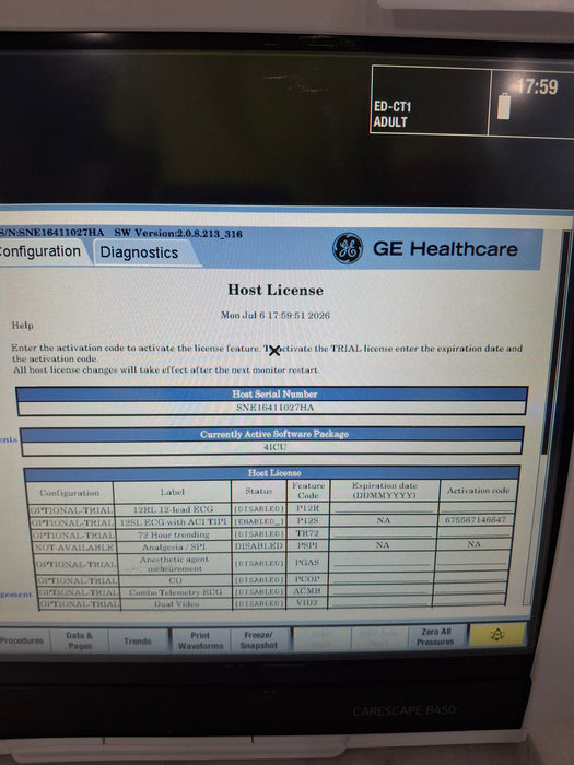 GE Healthcare Carescape B450 Critical Care Patient Monitor